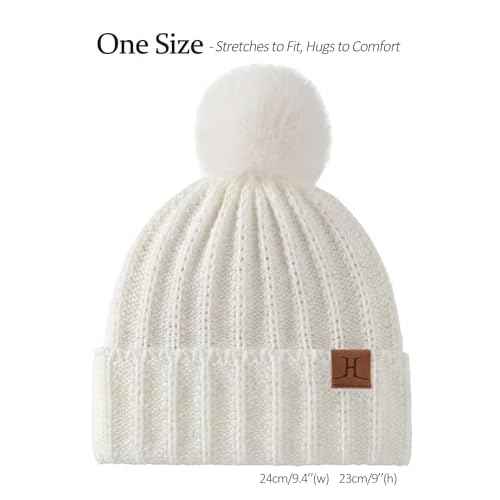 Womens Winter Hat with Pom Pom, Knit Fleece Beanie Hats for Women Cold Weather, Warm Toboggans Cap