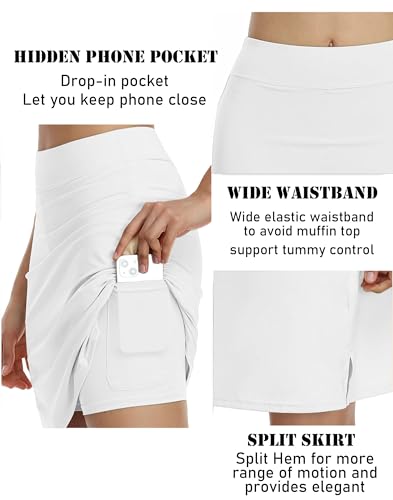 Women's 20-Inch High-Waisted Golf Skorts with Pockets - Large White