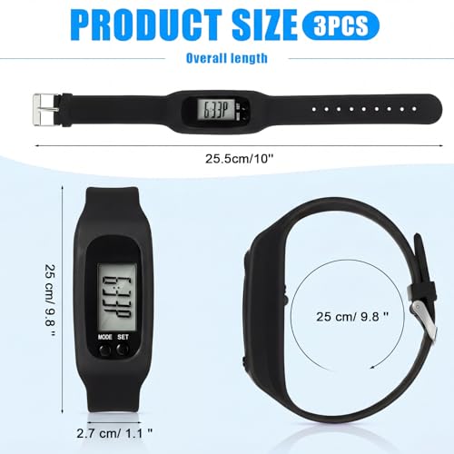 Kenning 3-Pack Walking Pedometer Watch Bracelets with Color Variations - Black, Red, White