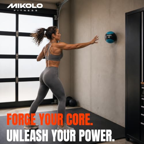 Mikolo Weighted Medicine Ball Aqua 4LB Textured Rubber Grip Slam Ball