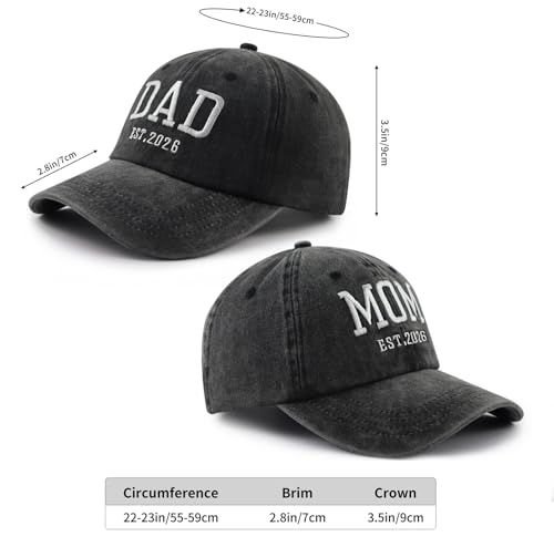 2PCS Mom and Dad EST 2027 2026 Baseball Caps for Men Women - One Size Black