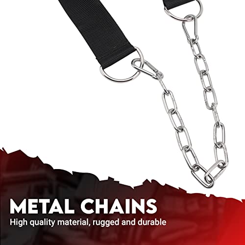 Neck Harness for Weight Lifting and Neck Strength Training - Adjustable Nylon Straps, Metal Chain