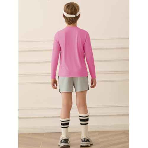 Haloumoning Boys Long Sleeve Athletic T-Shirts Kids Dry Fit UPF 50+ Neon Swim Shirts 5-14 Years