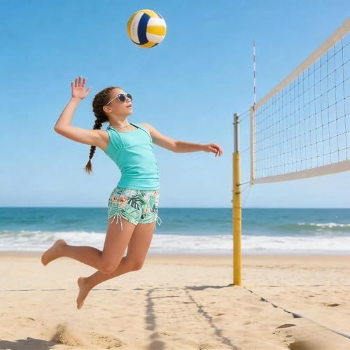 Girls 7-16 Years Slim Fit Two-Piece Halterneck Swimsuit with Printed Shorts - Cyan / 13-14 Years