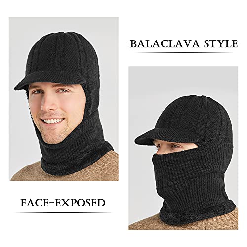 TAGVO Winter Knitted Balaclava Beanie Hat - Warm Cycling Ski Mask, Women Windproof Hood, Heavyweight Thermal Fleece - Medium / Black