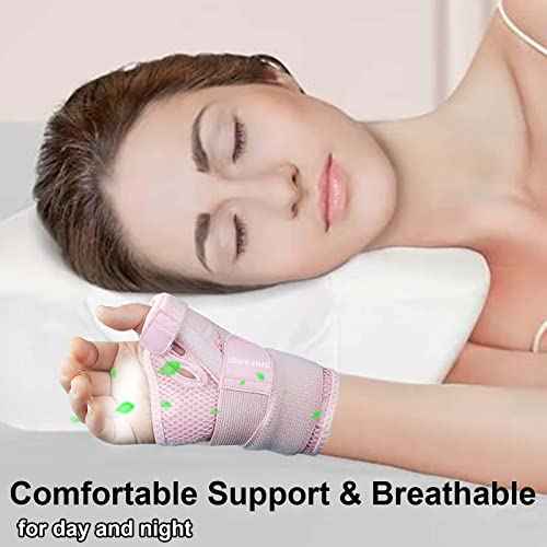 Trigger Thumb Splint for Left Right Hand,Thumb Spica Support Brace Wrist Stabilizer for Pain, Carpal Tunnel, Sprains, Arthritis, Tendonitis, Tenosynovitis with Adjustable Strap for Men Women (Pink)
