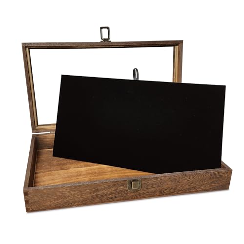 Wood Jewelry Display Case with Tempered Glass Top - Brown, 2.75 Inch High