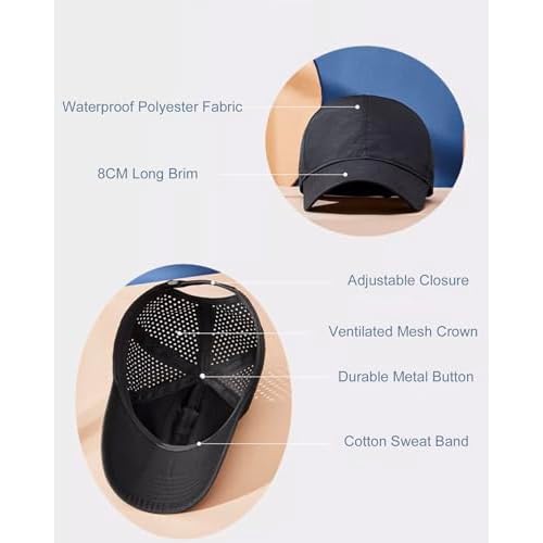 Gelante Men Women Waterproof Quick Dry Baseball Cap Run Hats Mesh Lightweight for Outdoor Sports