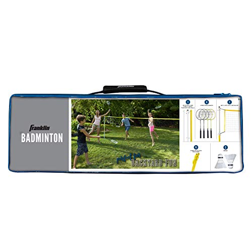 Franklin Sports Badminton Net Sets - Outdoor Backyard + Beach Badminton Net + Equipment Set - (4) Rackets + (2) Birdies + Portable Net Included - Adults + Kids Set