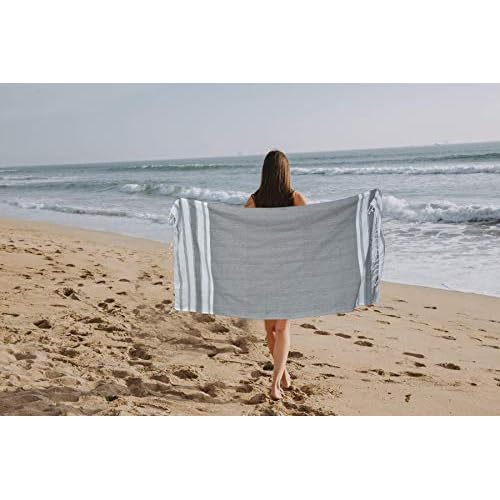GLAMBURG Peshtemal Turkish Towel - Beach Towels Oversized 36x71 Set of 6, Soft Durable Absorbent Extra Large Bath Sheet Hammam Towel for Adults - Charcoal Grey