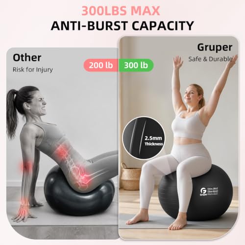 45cm to 75cm Anti-Burst Exercise Ball for Yoga, Pilates & Stability Training