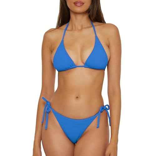 Lucky Brand Women's Sky Above Sand Textured Triangle Top Side Bottom Bikini Set, Adjustable, Tie Back, Two Piece Swimsuits
