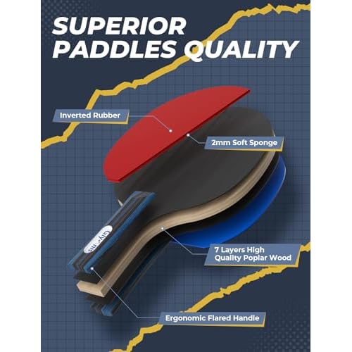 Glymnis Ping Pong Paddles Set Table Tennis Rackets with Balls, Storage Case for Indoor Outdoor Table Tennis Paddle Game Accessories