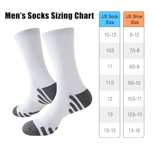JOYN?E 8 Pairs Mens Crew Athletic Work Long Socks Calf Cushioned Socks for Sports Running Workout Gym