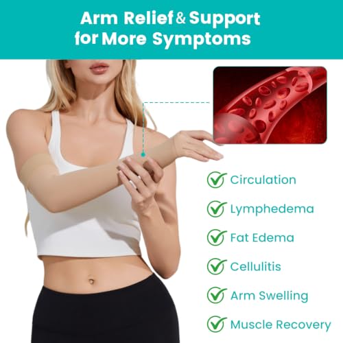 Lymphedema Compression Arm Sleeves for Women Men 20-30 mmHg Large Beige