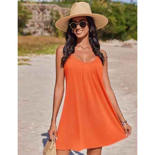 AI'MAGE Women's Bathing Suit Cover Up Spaghetti Straps Swim Dresses Beach Cover Ups Pleated Neck Swimsuit Coverups S-XXL