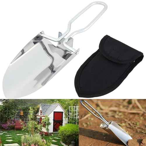 Folding Camping Shovel Mini Folding Shovel Steel Folding Shovel Outdoor Survival Shovel Stainless Steel Hiking Trowel Entrenching Tool Handle with Carrying Pouch(Color:Silver)