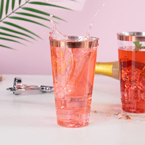 16 oz Rose Gold Plastic Cups - Disposable Tumblers for Weddings & Parties - RoseGold Variation