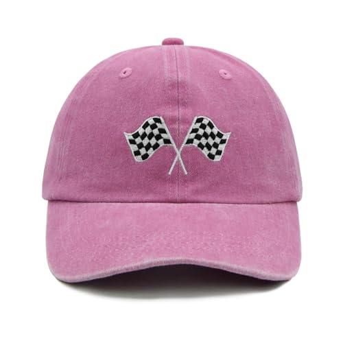 Racing Car Flag Hat for Men Women, Adjustable Embroidered Washed Race Car Baseball Cap