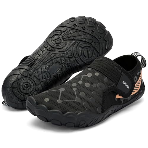 Kids Water Shoes - Boys Girls Barefoot Aqua Socks for Beach Pool - Big Kid Black
