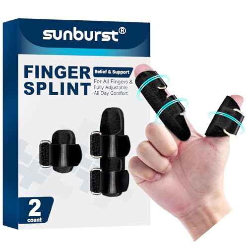 SUNBURST Finger Splint - Adjustable Trigger/Mallet Finger Brace for Thumb, Index & Middle Fingers - Easy One-Hand Fit, Breathable & Reusable for Arthritis/Injury Relief