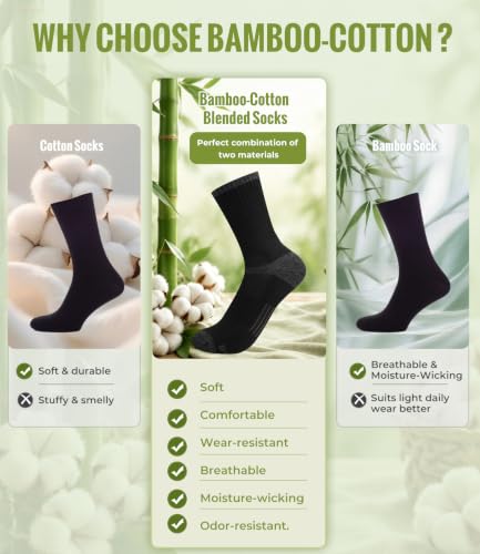 Men's Crew Socks Moisture-Wicking Athletic Cushioned Running Socks Black Large 6 Pack