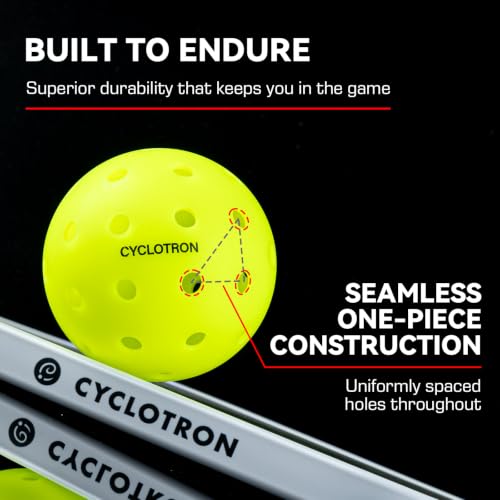 Cyclotron 3 Pack Outdoor Pickleball Balls USAPA Approved 40-Hole Precision Design High Visibility Durable Seamless HDPE
