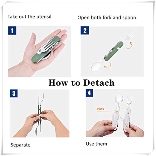 6-in-1 Multi-Function Camping Utensil Set Black + Green Detachable Spoon Fork Knife