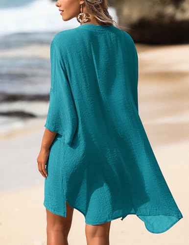 Women's Swimsuit Cover Up Shirt V-Neck Button Down Beach Tunic S-3XL