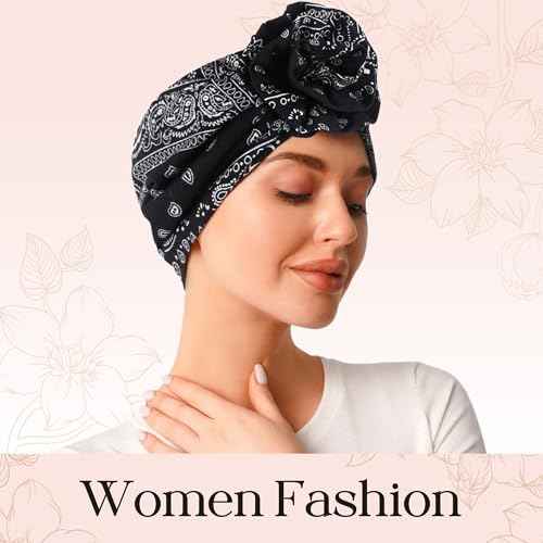 Womens Chemo Headwear Cotton Beanies Satin Lined Bonnet for Sleeping Handmade Flower Turbans for Women