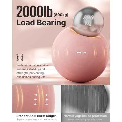 YOTTOY Anti-Burst Exercise Ball for Working Out, Yoga & Pregnancy, Extra Thick Workout Ball for Physical Therapy & Fitness
