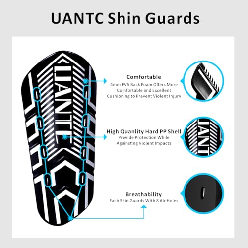 Kids and Adults Soccer Shin Guards with Cushion Protection - Black & White, 2 Pairs Small