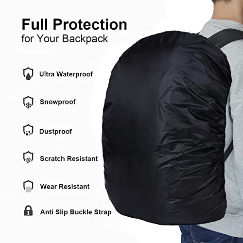 Waterproof Backpack Rain Cover 40L - Black with Anti Slip Buckle Strap for Camping Hiking