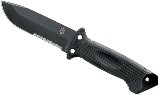 Gerber Gear LMF II Infantry Survival Tactical Knife - Made in USA Fixed Blade with 4.84" Partially Serrated Blade and Textured Grip - Included MOLLE Sheath - Black