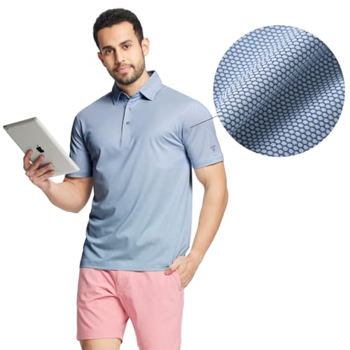 Men's Light Blue Large Golf Polo Shirt - Dry Fit Sports Jacquard Performance