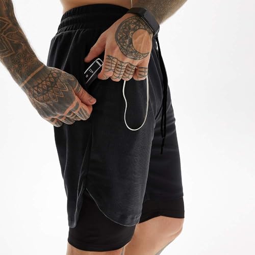 Men's 2-in-1 Workout Shorts with Compression Liner - Large 3 Pack Black & Grey