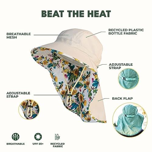 Farmer's Defense Sun Hat - Medium Cream UPF 50+ UV Protection Wide Brim Neck Cover