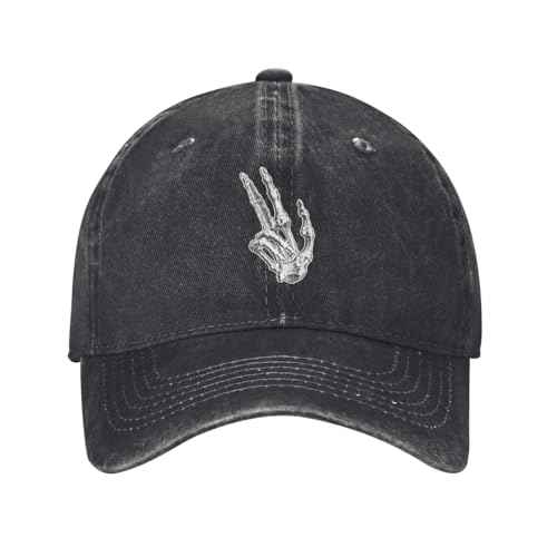 Halloween Hat Skeleton Hands Baseball Cap Funny Adjustable Cotton Washed Denim Hats