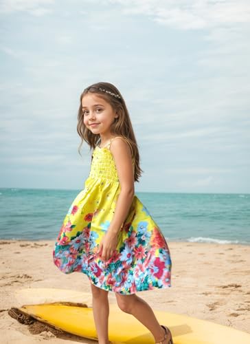 Girls Bohemian Rainbow Dress 2-12T with Necklace - Flower Yellow 9-10 Years