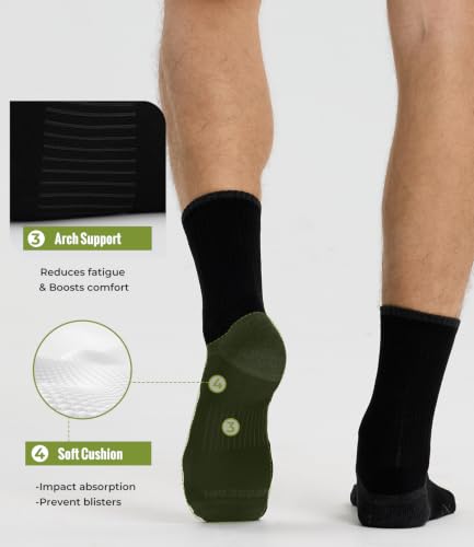 Men's Crew Socks Moisture-Wicking Athletic Cushioned Running Socks Black Large 6 Pack