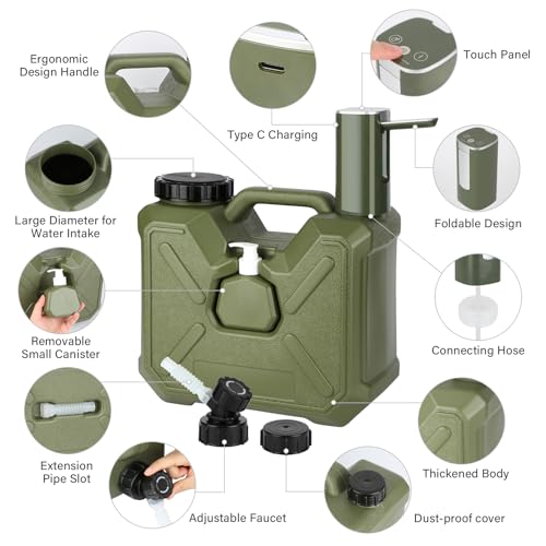 Portable Water Container with Spigot & Rechargeable Touch Pump for Camping & Outdoor Use