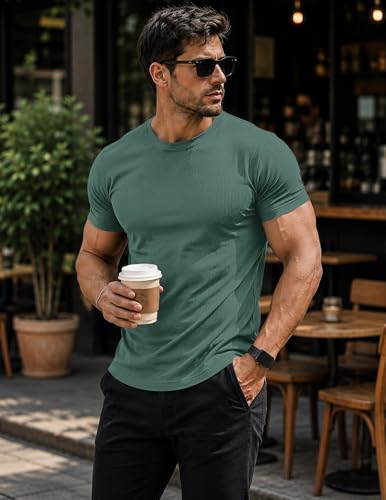 Men's Slim Fit Short Sleeve T-Shirt - Summer Muscle Tee, Crewneck, XL Light Green