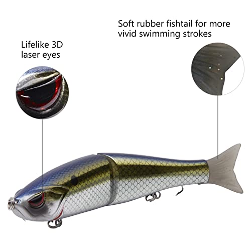 Bassdash 7-Inch Jointed Swimbait Set - White Shad, Threadfin, Blue Gold, 3-Pack