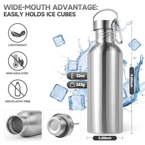 Uninsulated 32oz Stainless Steel Water Bottle with Handle - Silver