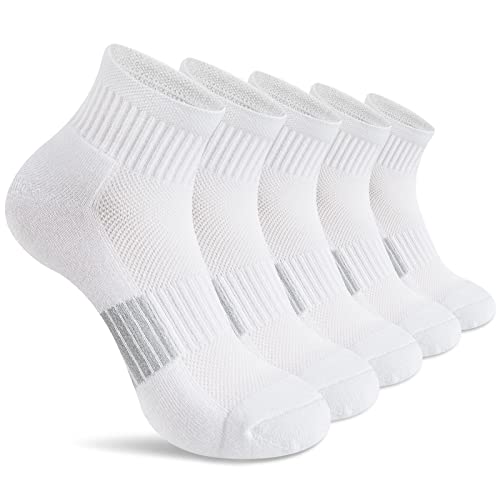 Gonii Ankle Socks Women Athletic Cushioned Running Hiking 6-8 White - 5 Pairs