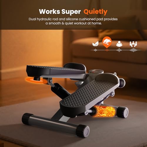 Sweetcrispy Mini Stair Stepper with Resistance Bands, Silver - Compact Cardio Machine, No Assembly