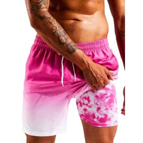 Floerns Men's Beach Swim Trunks with Compression Liner 7 Inch Quick Dry Swim Board Shorts Swimwear Bathing Suits Swimsuit