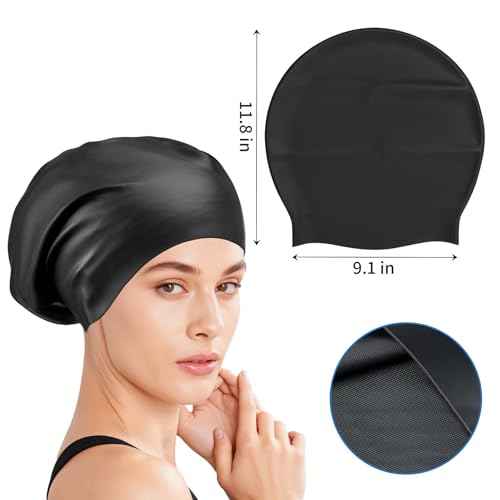 Extra Large Silicone Swim Cap for Long Hair - Waterproof Swimming Caps for Adults ; Comfort-Fit Tear-Resistant Bathing Cap to Keep Hair Dry