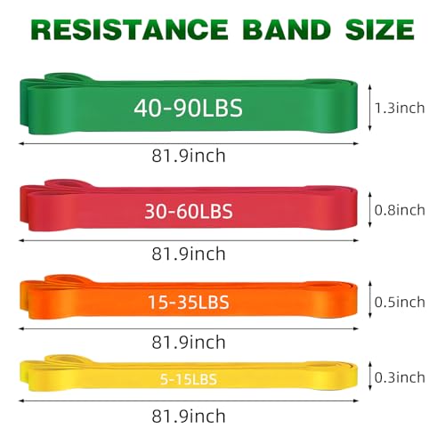 Green Resistance Bands Set for Workout & Pull-Ups - 5 to 125 lbs, Includes Door Anchor