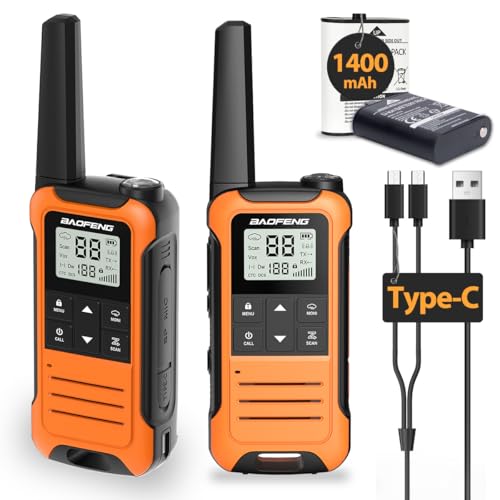 Walkie Talkies Long Range for Adults, Rechargeable Walkie Talkie Baofeng F22 FRS Radio Walky Talky Family Walkie-Talkie with 1400 mAh Battery USB Charger LED Flashlight VOX for Hiking Camping (2 Pack)
